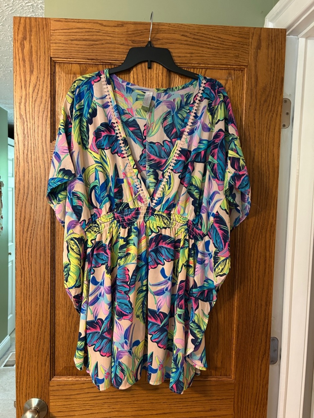 No Boundaries Multicolor Tropical V-Neck Flutter Swim Coverup